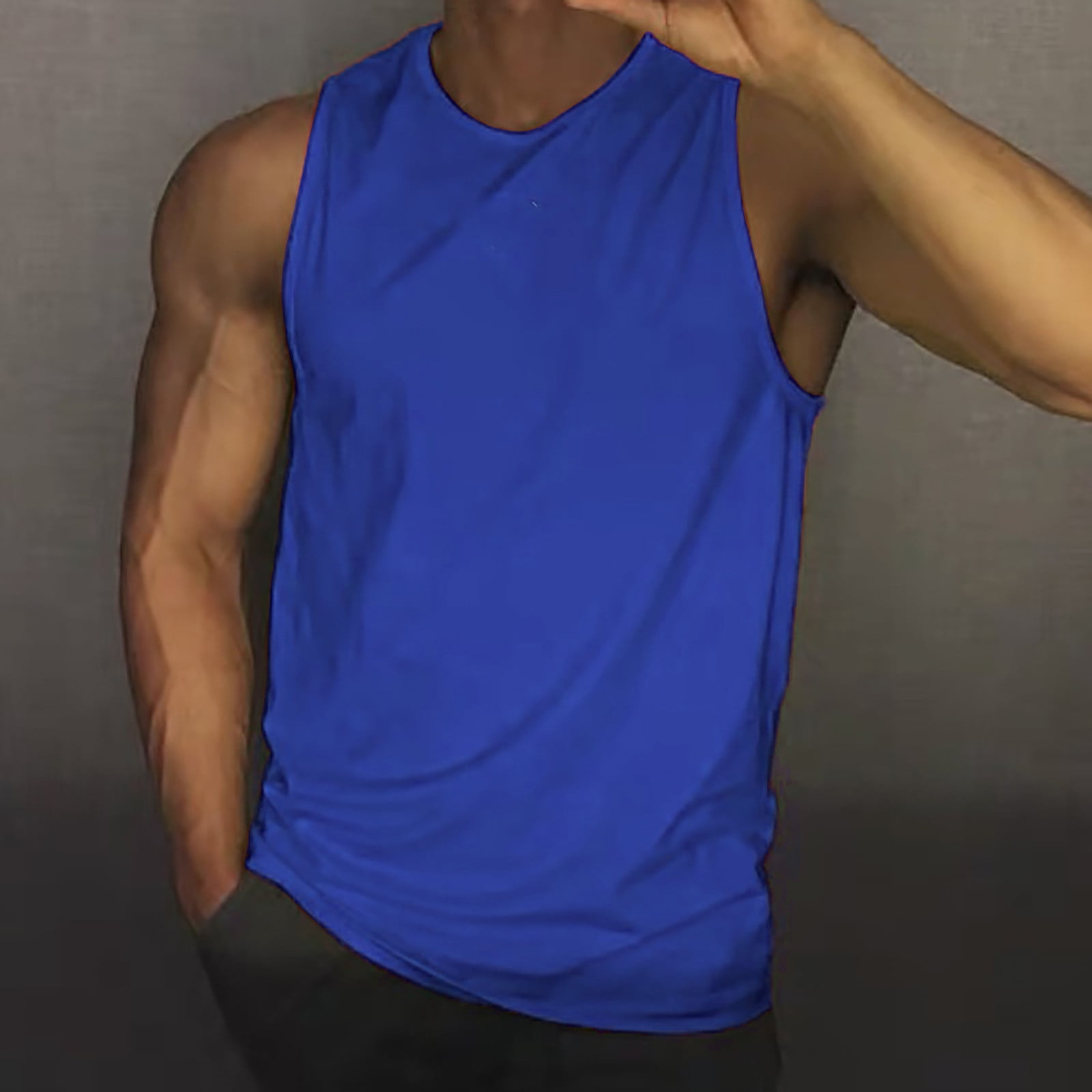 Blue sleeveless t shirt hotsell