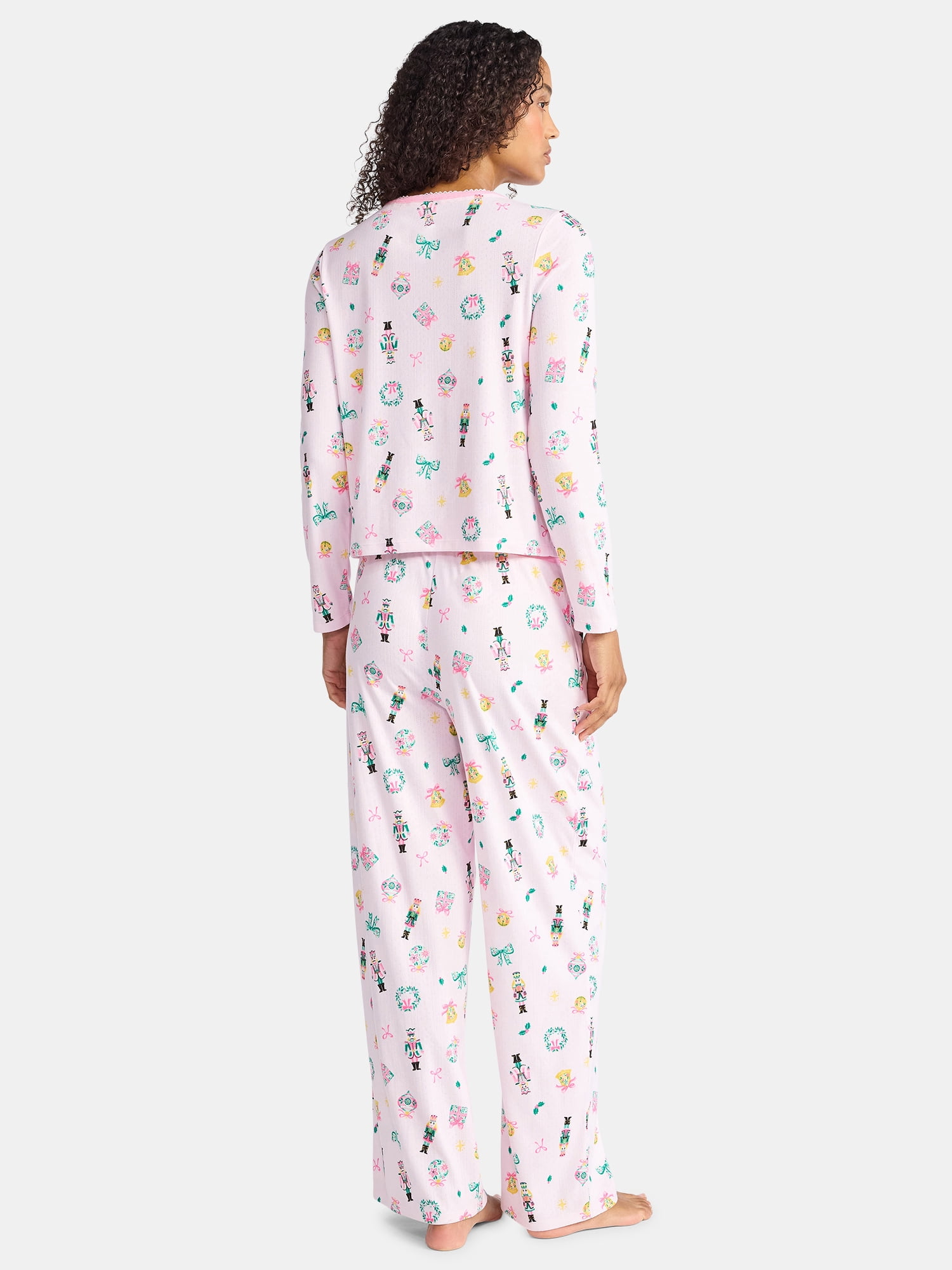 Holiday Time Women's Long Sleeve Sleep Top and Wide Leg Pants Pajama Set, 2-Piece, Sizes XS-3X