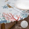 thumbnail image 3 of Ocean Starfish Round Tablecloth, Fitted Table Cover with Elastic for 45"-54" Round Tables, Summer Coastal Coral Flower Shells Table Cloth Outdoor Indoor Dinning Party Waterproof Tablecloths, 3 of 7