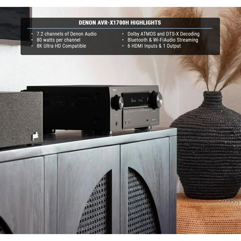 Denon AVR-X1700H 7.2ch 8K Receiver with 3D Audio, HEOS, Voice