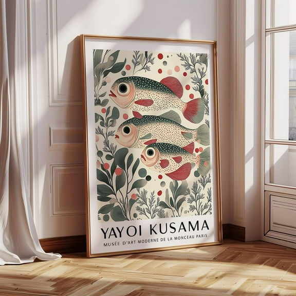 Wall Art Of Fish Graphic Freshwater Scene With Speckled Trout, Earthy Modern Print For Nature-Loving Interiors, Yayoi Kusama Inspired Poster Wall Art, Modern Wall Decor, 8x12 UNFRAMED