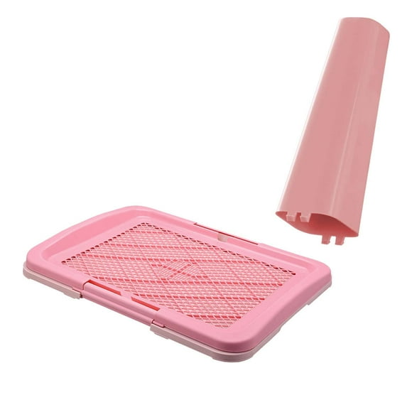 Inodoro para perros con poste, bandeja portátil de entrenamiento fácil de limpiar, bandeja de arena para mascotas para conejos, cachorros, interiores Rosa