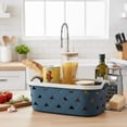 thumbnail image 5 of Organizing Essentials Extra-Large Plastic Storage Basket with Handles – Blue & Cream Decorative Bin – Designer Leather Pattern Organizer Basket, 16.7L, 5 of 9