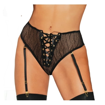 

Lacy Line Sexy Lace Up Front Thong With Removable Garters