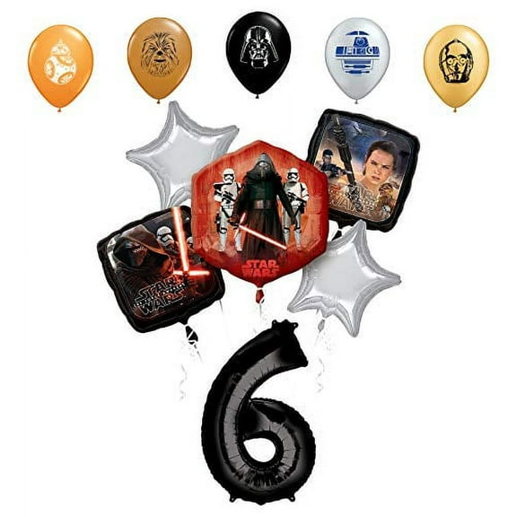 Star Wars 6th Birthday Party Supplies Foil Balloon Bouquet Decorations with 5pc Star Wars 11" Character Print Latex Balloons Chewbacca, Darth Vader, C3PO, R2D2 and BB8