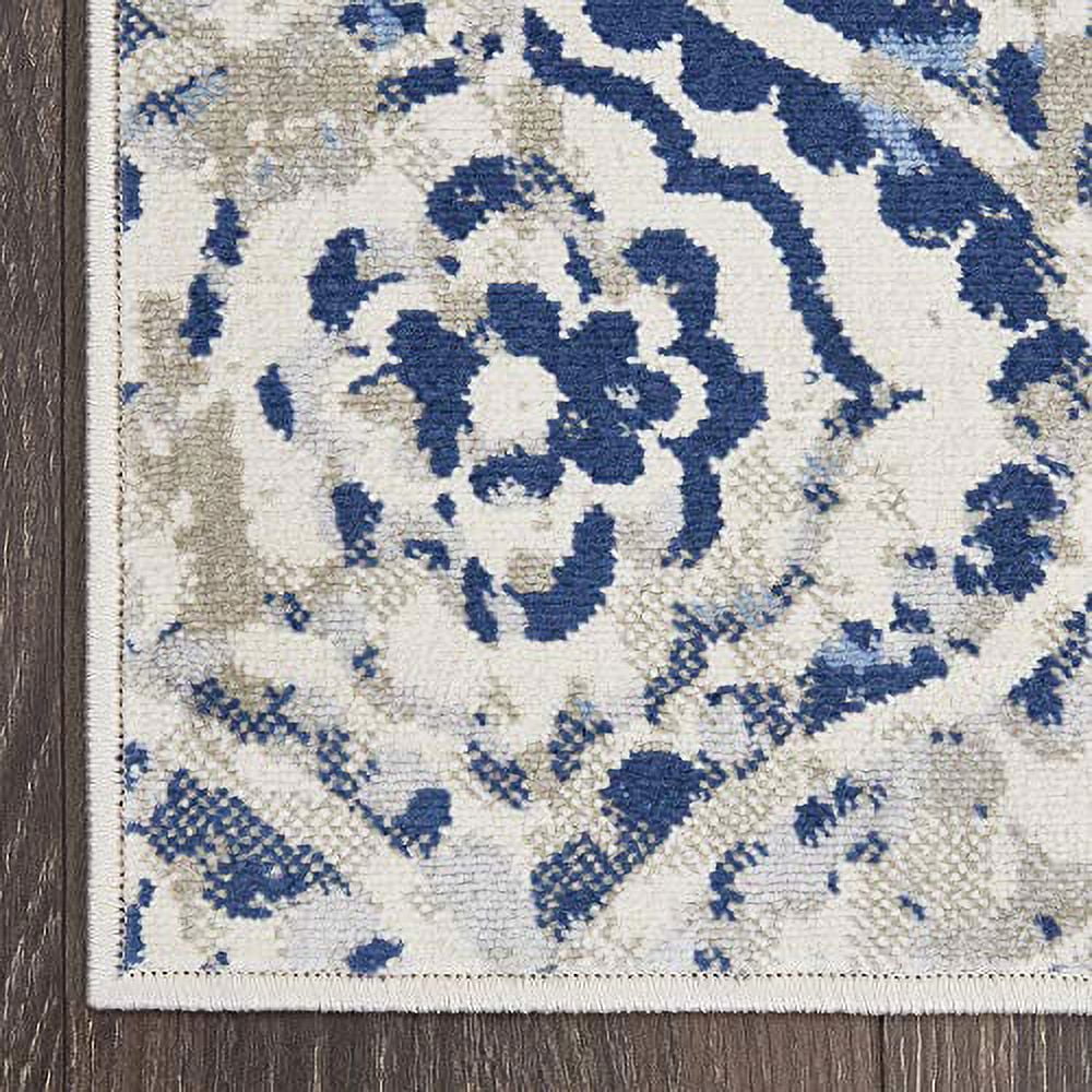 Home Dynamix Melrose Audrey Moroccan Ogee Damask Runner Area Rug, Ivory/Blue, 1'8"x7'2"