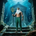 thumbnail image 3 of 5 Pcs Adult men Halloween Poseidon Costumes Cosplay God of The Sea Mermaid Pants Muscle Shirt Trident Scepter Wig Beard and King Crown, 3 of 6