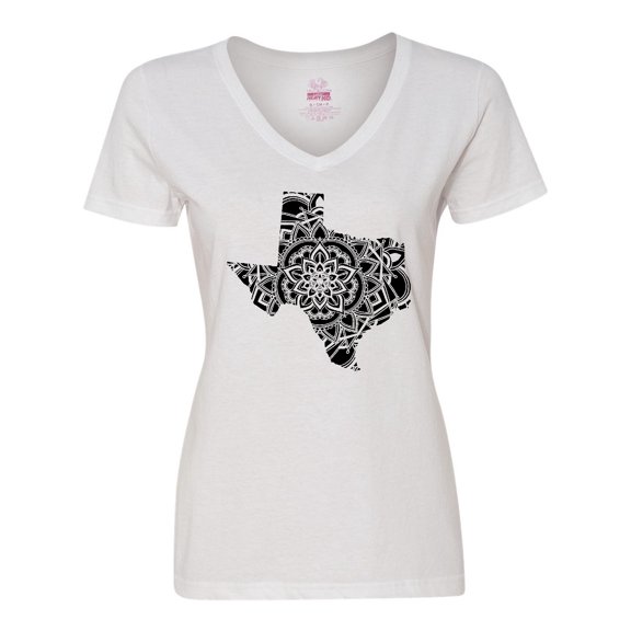Inktastic Texas Silhouette Mandala Women's V-Neck T-Shirt