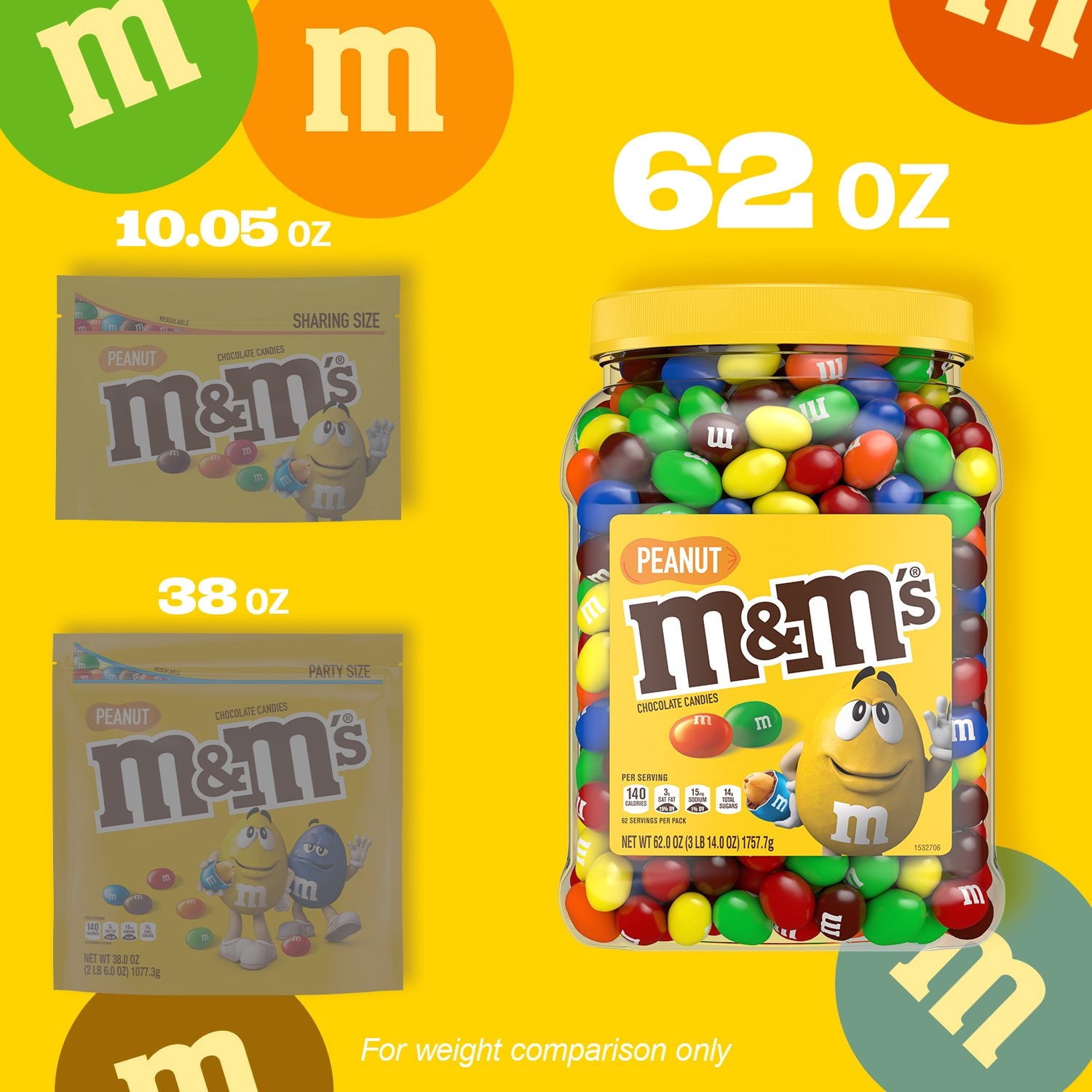 M&M’S Peanut Milk Chocolate Candy, Party Size, 62 oz. With White Bowl By OMA