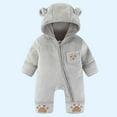 thumbnail image 2 of Newborn Baby Bear Outfit with Fold-Over Mittens and Footies Girls Boys Winter Fleece Clothes Thick Hooded Romper Snowsuit, 2 of 5