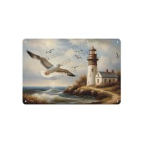 Antique Lighthouse Aluminum Metal Sign, 8 x 12 Inches, Adds Rustic Appeal to Your Kitchen, Garden, or Pub with a Vintage Nautical Style, Perfect for Beach House Decor