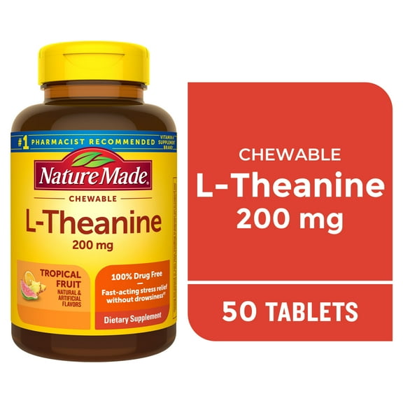 Nature Made Chewable L Theanine 200mg, Stress Relief Support, Chewable Tablets, 50 Count