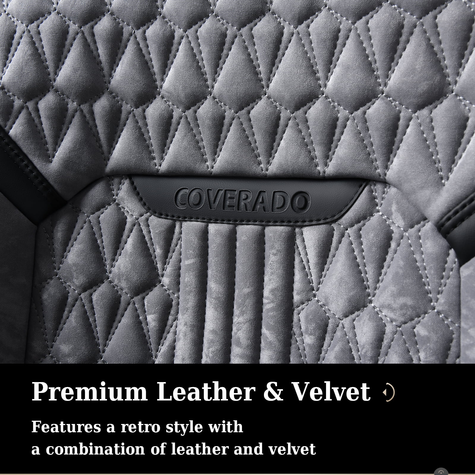 Coverado Full Set Car Seat Covers, Front and Back Seat Protectors, Faux Leather & Flannel Fashion Auto Accessories, Universal Fit Most Cars, SUVs Pickup Trucks, Black&Gray