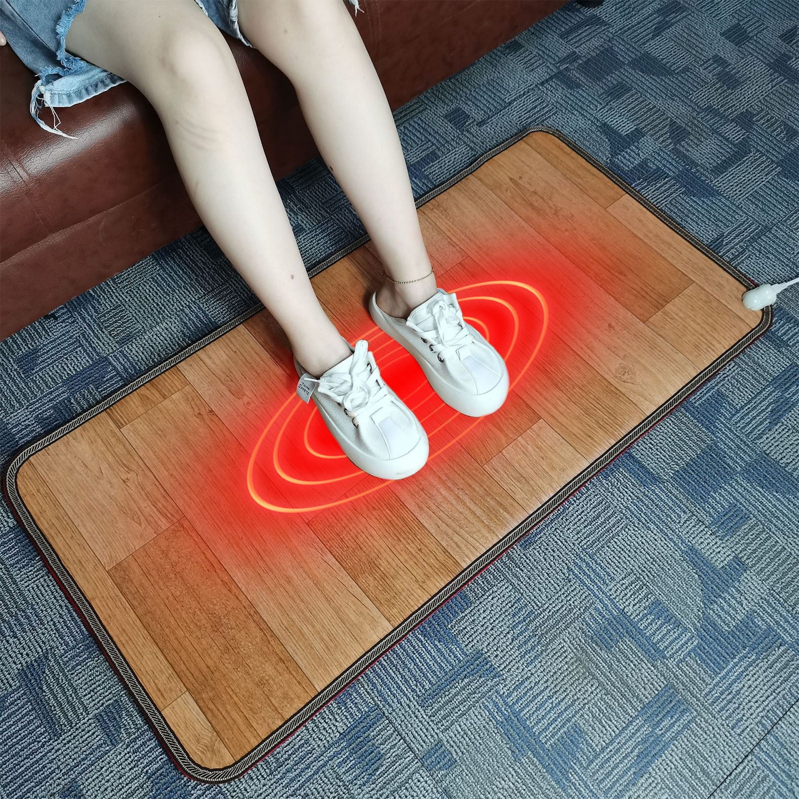 TUOBARR Heated Floor Mat - Foot Warmer Under Desk, 11.8x19.7in Heated Feet Relaxation For Home Office Desk, Winter 110V Electric Heating Pad With 3 Timers