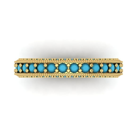 1.44 ctw Wedding Band for Women - 18K Yellow Gold Simulated Turquoise Stackable Eternity Ring