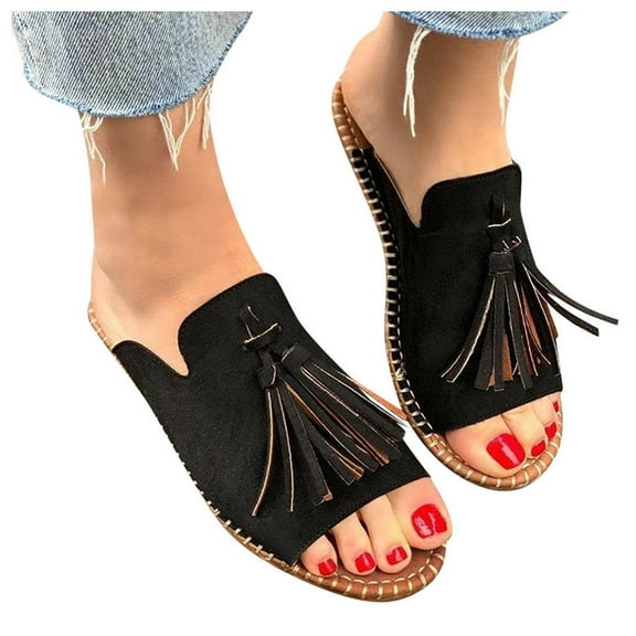 Boho Slide Sandals for Women Girls Dressy Low Wedge Sandal Casual Open Toe Flat Sandals Summer Beach Slip on Sandals Platform Sandals