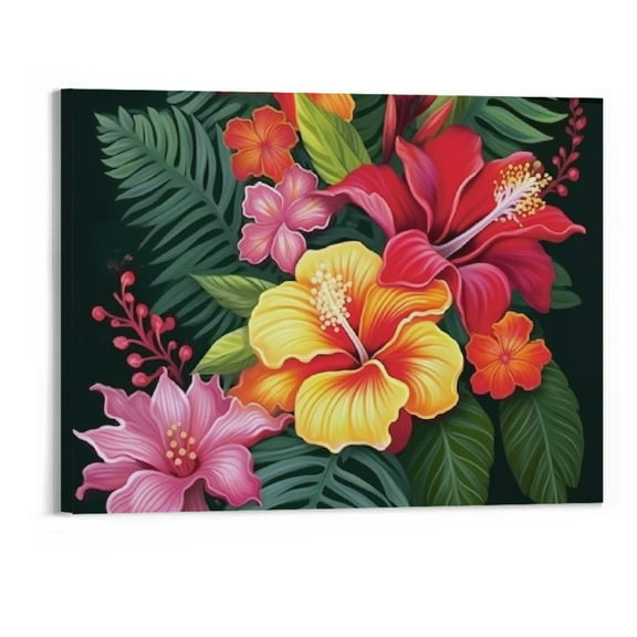 Creowell Canvas Wall Art for Living Room Flower, Hibiscus Plumeria Rubra Canvas Prints Picture Framed Wall Decor for Holiday Bedroom Bathroom Framhouse Office Home Decoration, 20''x16''in