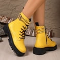 thumbnail image 3 of Womens Ankle Boots Fashion Leather Lace up Lug Sole Chunky Heel Platform Double Ankle Straps Combat Booties, 3 of 6