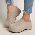 thumbnail image 4 of Women's Slip-On Platform Mule Clogs, Faux Suede Wedge Comfort Shoes, Casual Backless Loafers, 4 of 6