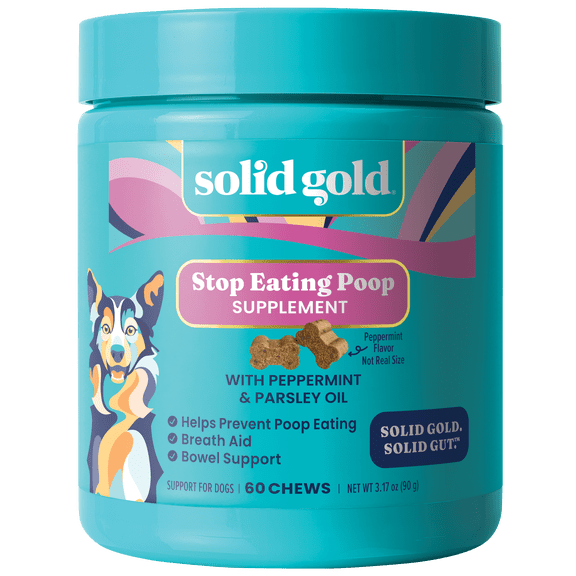 Solid Gold Stop Eating Poop for Dogs with Coprophagia; Natural, Holistic Grain-Free Supplement Chews and Powder with Peppermint & Parsley Oil 60Ct.