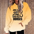 thumbnail image 2 of Jinhomg Novelty Sweatshirt for Women Trendy Gradient Color Letter Print Hoodies Oversized Casual Comfy Thin Fleece Pullover Tops with Kangaroo Pocket Yellow L, 2 of 4