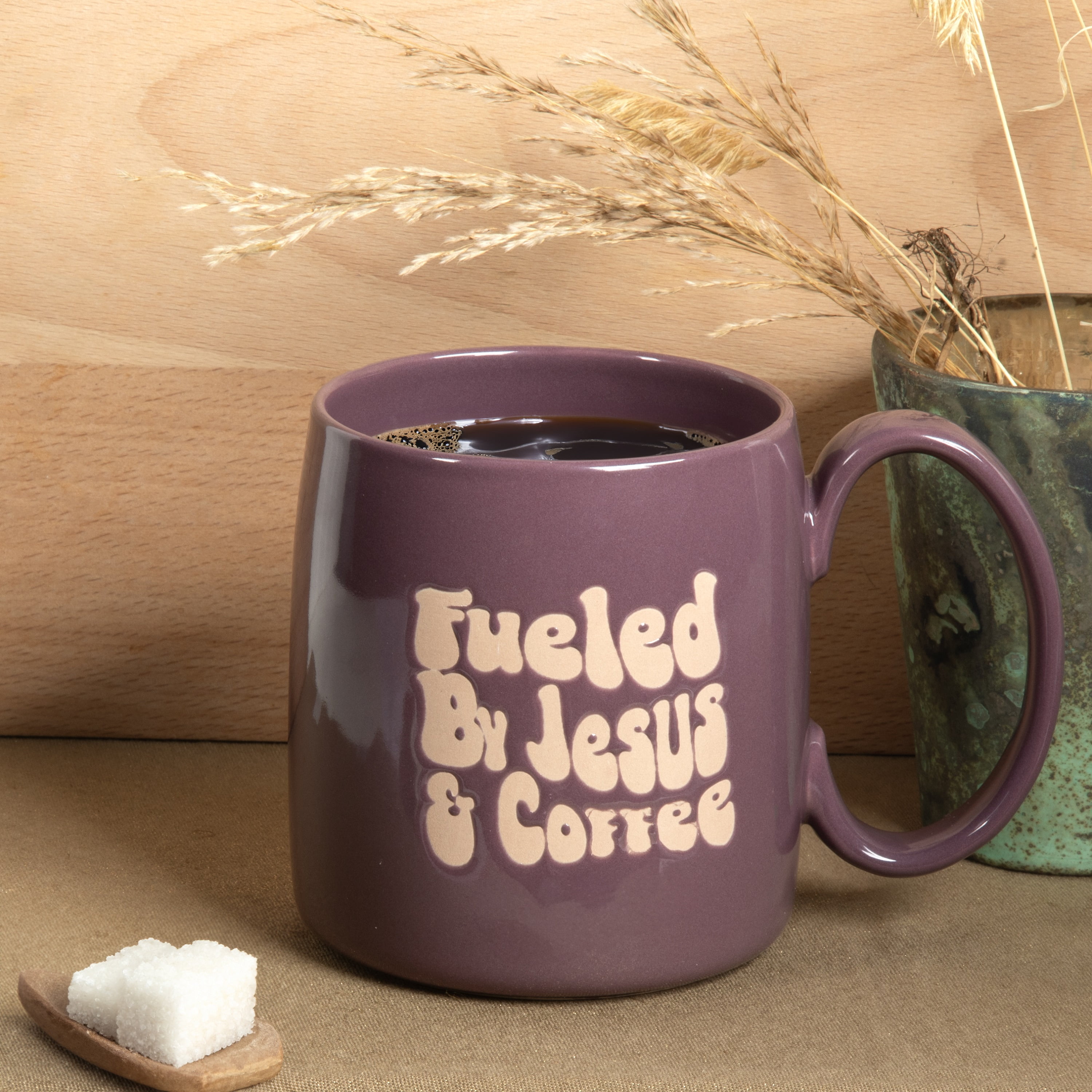 Mainstays Stoneware Mug, Fueled by Jesus and Coffee, Purple, 20.5 oz