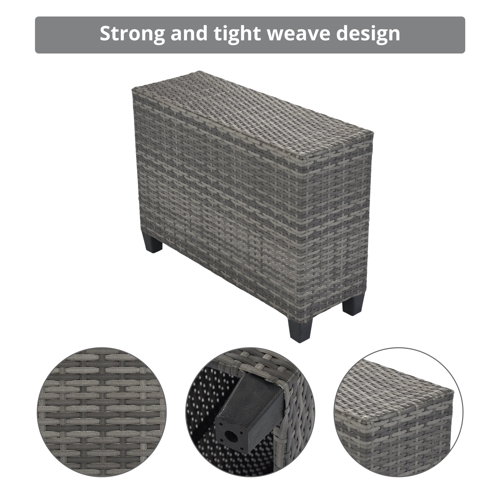 Weather-Resistant 8-Piece Curved Half-Moon Outdoor Wicker Sectional Sofa Set with Rectangular Coffee Table and 2 Side Tables, PE Rattan Cushions for Patio Garden Deck, Gray