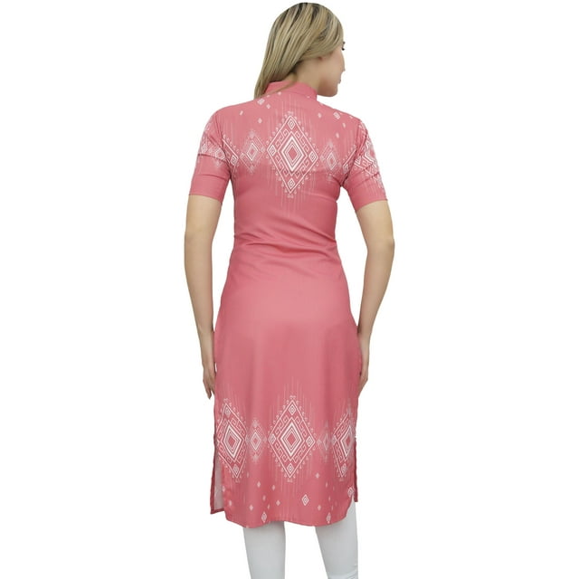 Bimba Women's Peach Printed Tunic Top Designer Kurta Short Sleeve Kurti Top-24