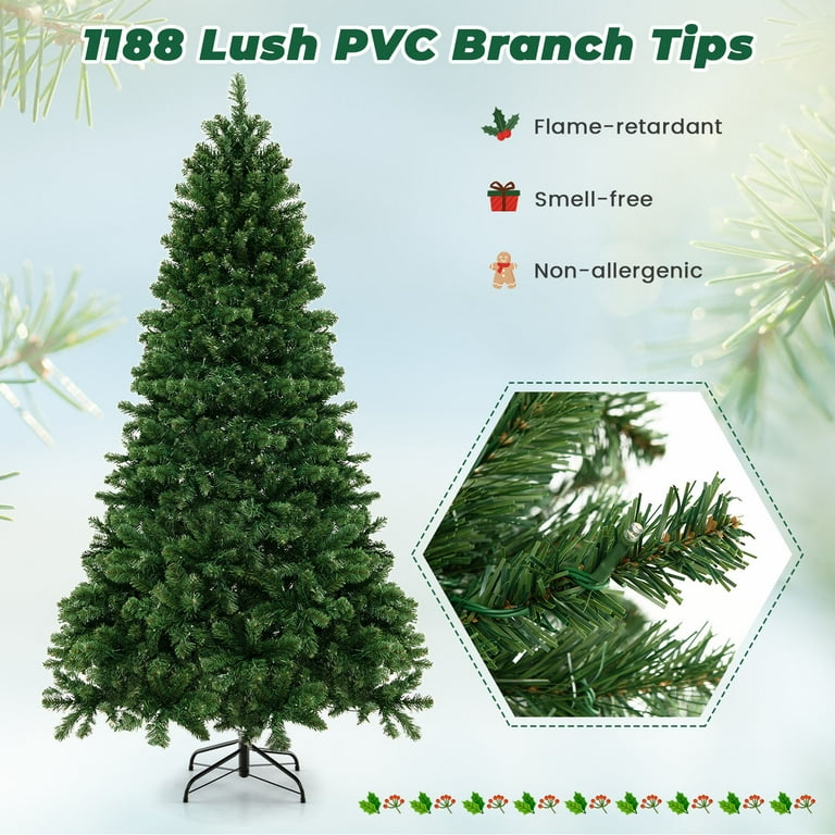 Topbuy 7FT Pre-lit Outdoor Artificial Christmas Tree with Hinged