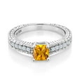 thumbnail image 2 of Gem Stone King 0.75 Ct Princess Cut Yellow Citrine White Created Sapphire 925 Sterling Silver Ring (Size 9), 2 of 5