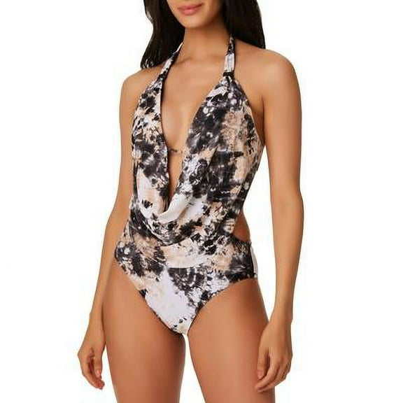 Bar III BLACK Wet'N Wild Draped Monokini One-Piece Swimsuit, US X-Small
