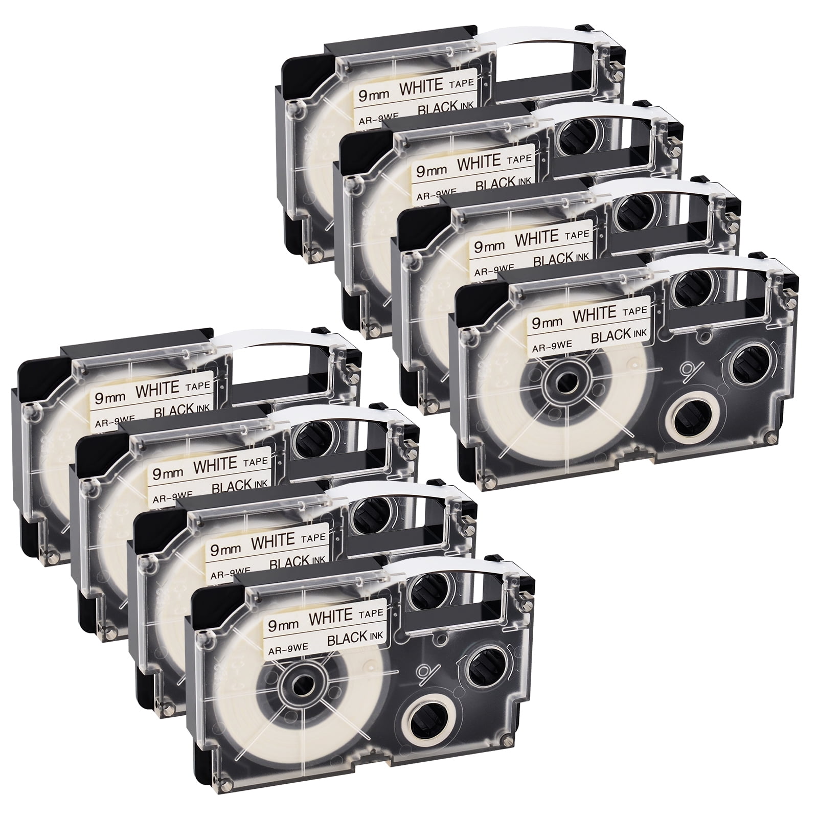 2PK 9mm Black Ink White Tape Cartridge EZ-Label Fits Casio XR-9WE 3/8" 9mm 