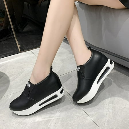 

uikmnh Women Shoes Casual Women s Non Slip Solid Internal Increase Color Slip On Thick Sole Breathable Work Single Shoes Black 7.5