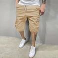 thumbnail image 2 of Nestiefly Mens Casual Cotton Twill Cargo Shorts Drawstring Classic Chino Stretch Short with Pockets Khaki 2XL, 2 of 5