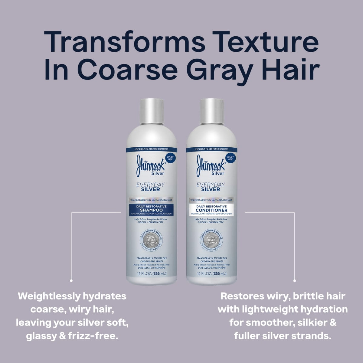 Jhirmack Everyday Silver Daily Restorative Shampoo for All Shades of Silver and Gray Hair, 12 fl oz