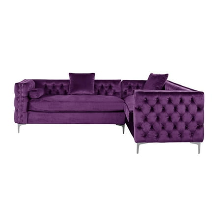 Chic Home Mozart Right Hand Facing Sectional Sofa L Shape Velvet Button Tufted with Silver Nail