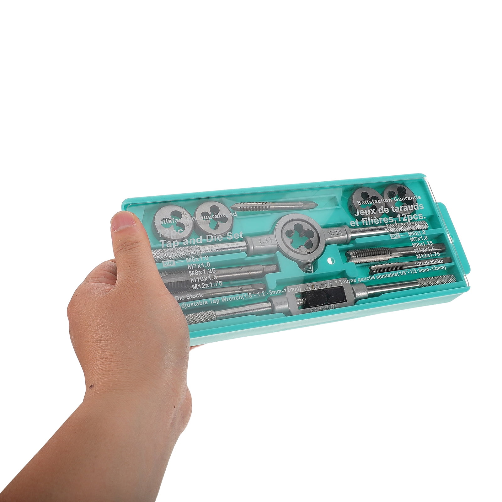 WRISTBIQUE 12Pcs Ratchet T Handle Tap Wrench and Die Set Metal Threading Tool Kit for Home Use