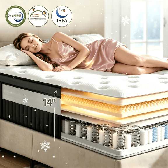 King Size Mattress,14 Inch Mattress in a Box with Memory Foam & Individual Pocket Spring for Edge Support,Pressure Relief,Medium Firm,CertiPUR-US.