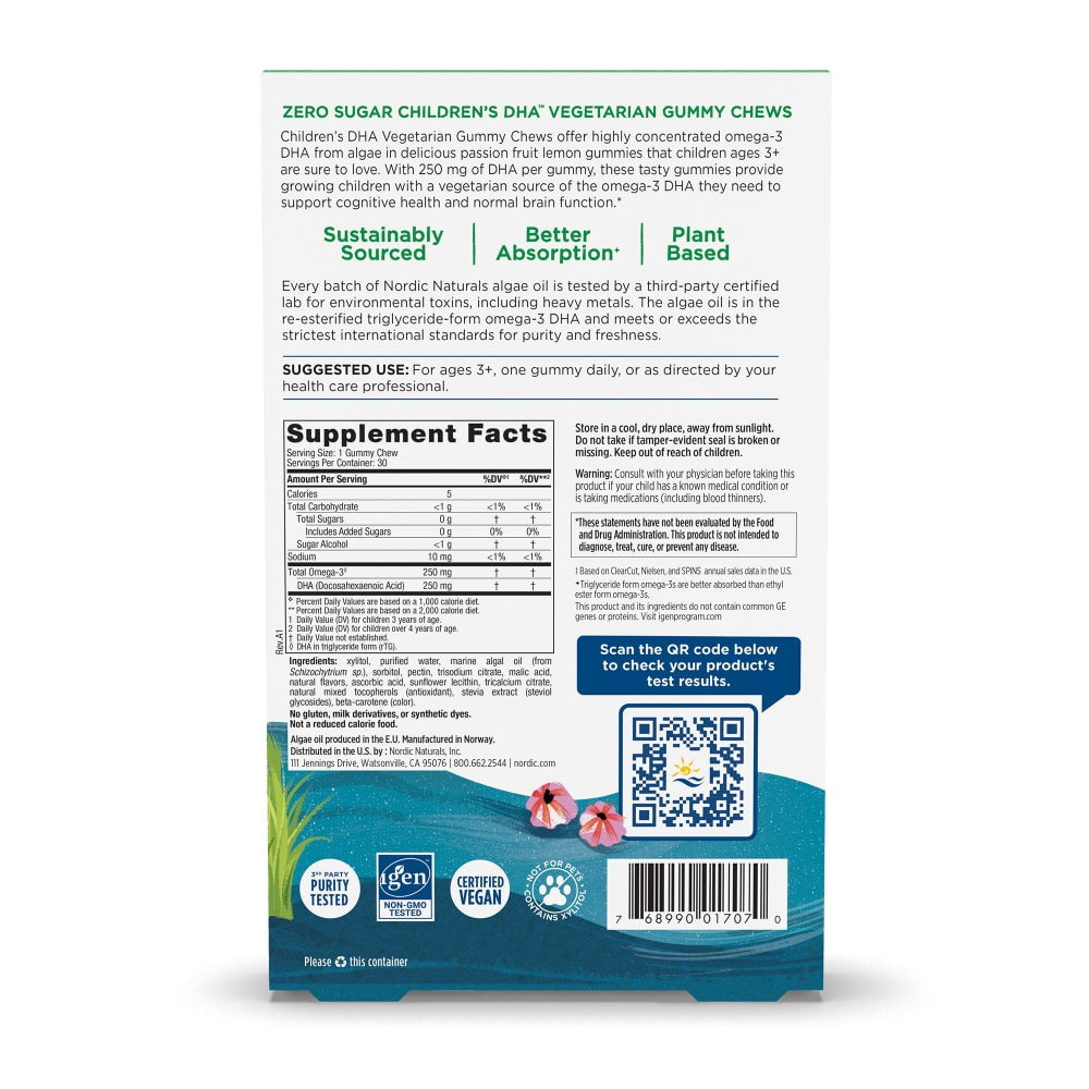 Nordic Naturals Children's DHA Vegetarian Gummy Chews - Kids DHA Omega-3 Supplement, 30 count