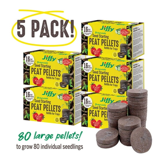 Jiffy Seed Starter 50mm Peat Pellet Refills - 5 Pack, 80 Pellets Total