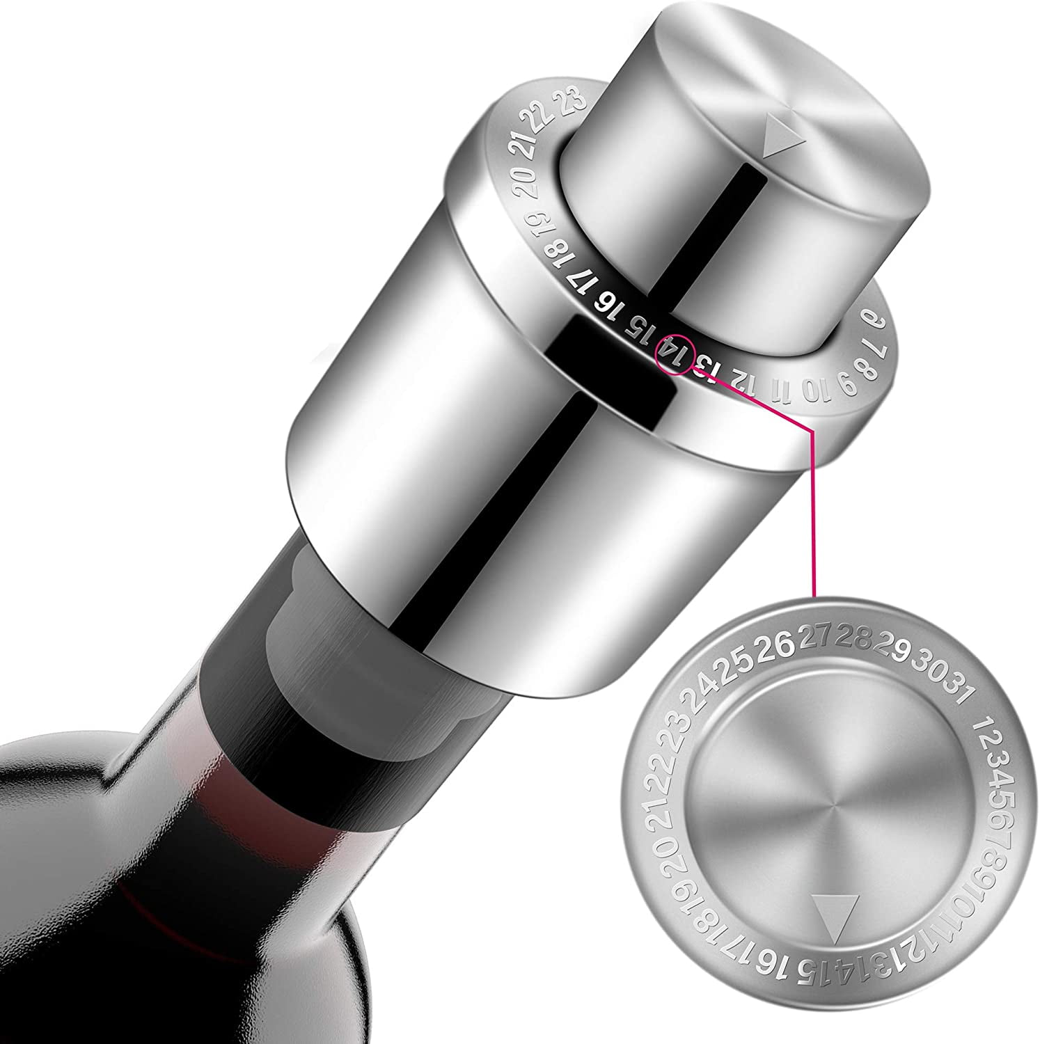 Stainless Steel Wine Bottle Stopper Reusable Silicone Vacuum Wine Stoppers with Time Scale Record GiniHomer Wine Stoppers