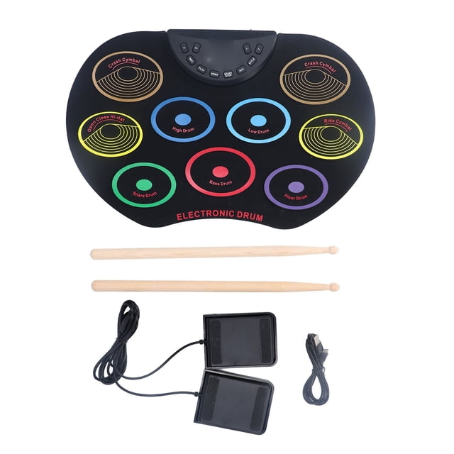 Batería Electrónica, Pedales, Colores Vibrantes, Batería Enrollable, Portátil, Fácil De Tocar Para Niños