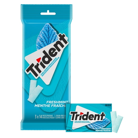 Trident Menthe Fraîche, gomme sans sucre, 3 paquets (42 morceaux) 42 comptes 3 Paq (14 pcs ea), 42ct