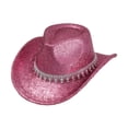thumbnail image 1 of Sombrero de vaquero elegante y brillante, gorra de ala ancha para conciertos, fiestas y juegos de rol. Rosa, 1 of 9