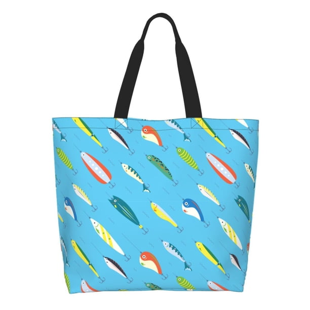 Balery Different Color Fishing Bait Bolsa Tote Estilo Estético con Cremalleras, Bolsa de Hombro, Bolsa de Compras Grande y Plegable