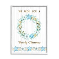 Beachy Christmas Sea Life Seashell Wreath Pattern Coastal Graphic Art Framed Art Print Wall Art