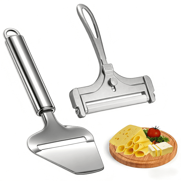 YUOFD Stainless Cheese Slicer, 2PCS Cheese Cutter, Adjustable Thickness, Silver
