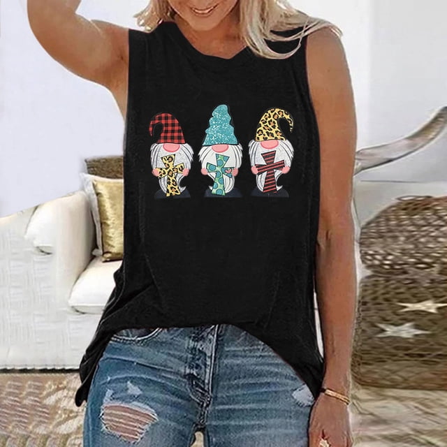 Daisyyozoid Chandail de Pâques Heureux pour Femmes Mode Décontractée Sans Manches Imprimé Chandails pour Dames Gilet