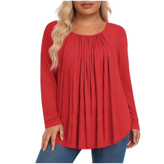 Hauts pour Femmes Grande Taille, Chemises Décontractées à Manches Longues Coupe Décontractée, Blouses à Col Rond T-Shirt Surdimensionné Confortable, Tenue d'Intérieur Tendance 2026 pour Usage Quotidien