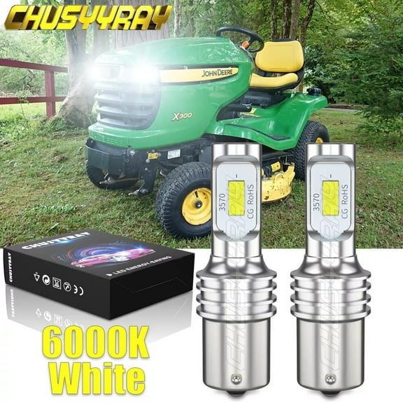 2x 6000K White 1156 LED Headlight Bulbs for Riding Tractor Lawn Mower Snowblower
